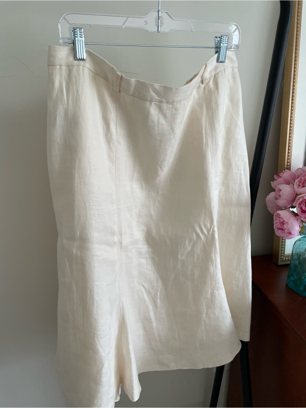 Lauren/Ralph Lauren Cream A-Line 100% Linen Skirt (acetate liner)